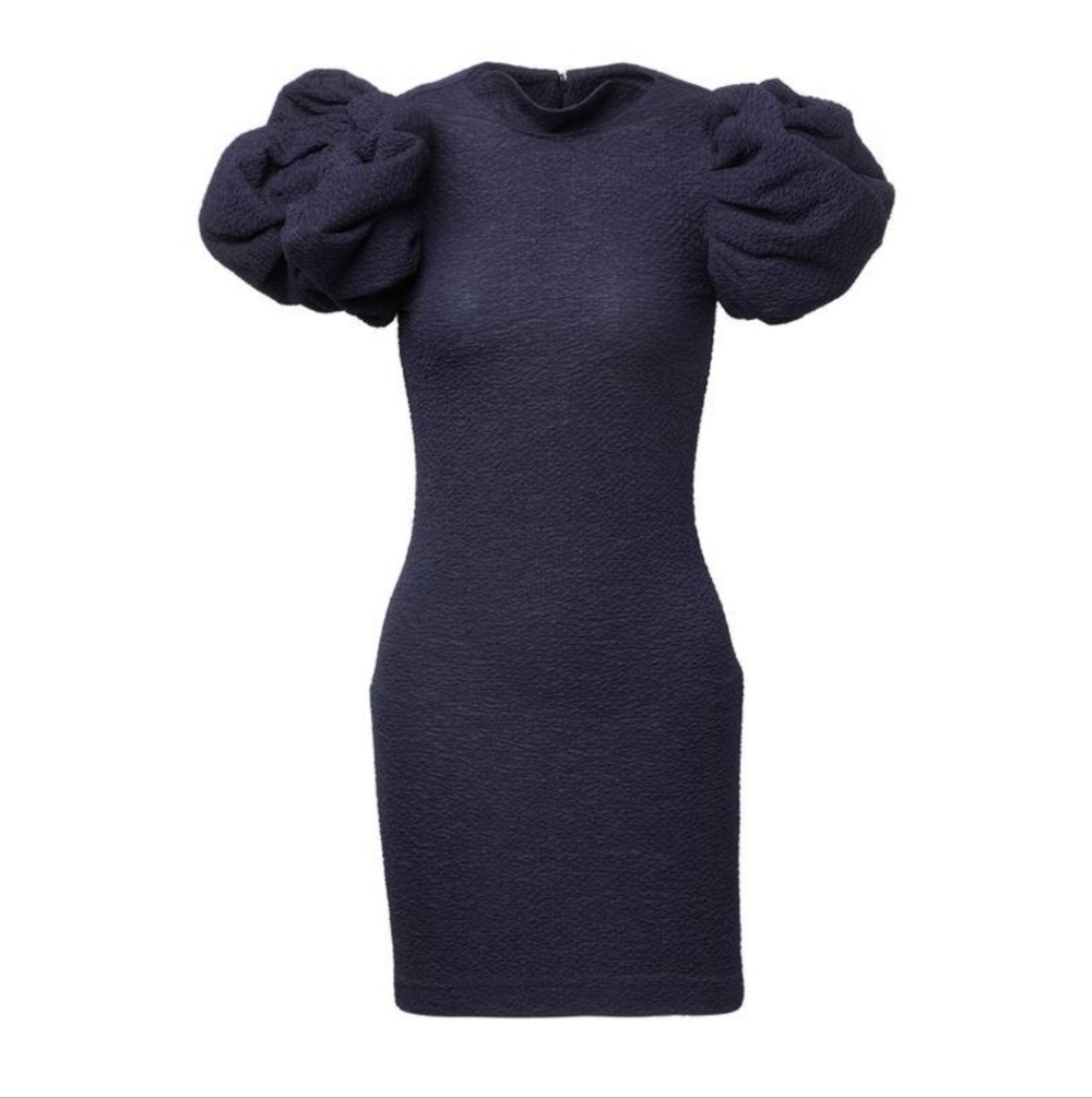 Rotate Birger Christensen Ruby Puff-Sleeve Mini Dress in Navy Blue Polyester - Picture 4 of 15